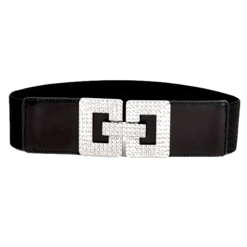 02- Rhinestone Chrystal waistband elastic belt, wide silver hardwa…